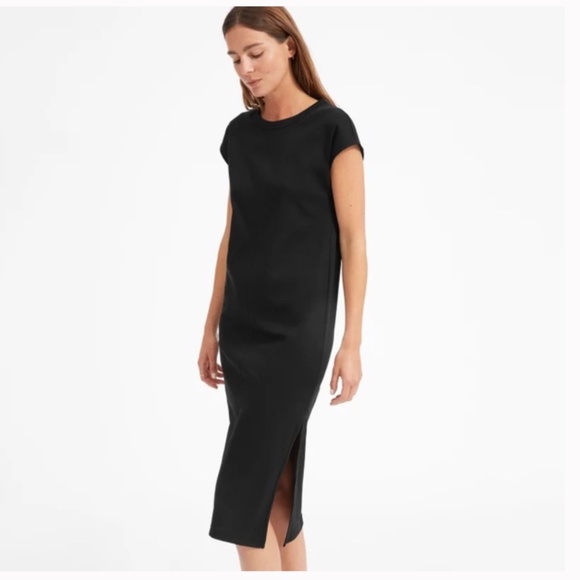 EVERLANE Black Luxe Cotton Side-Slit Tee Dress L - Picture 2 of 14